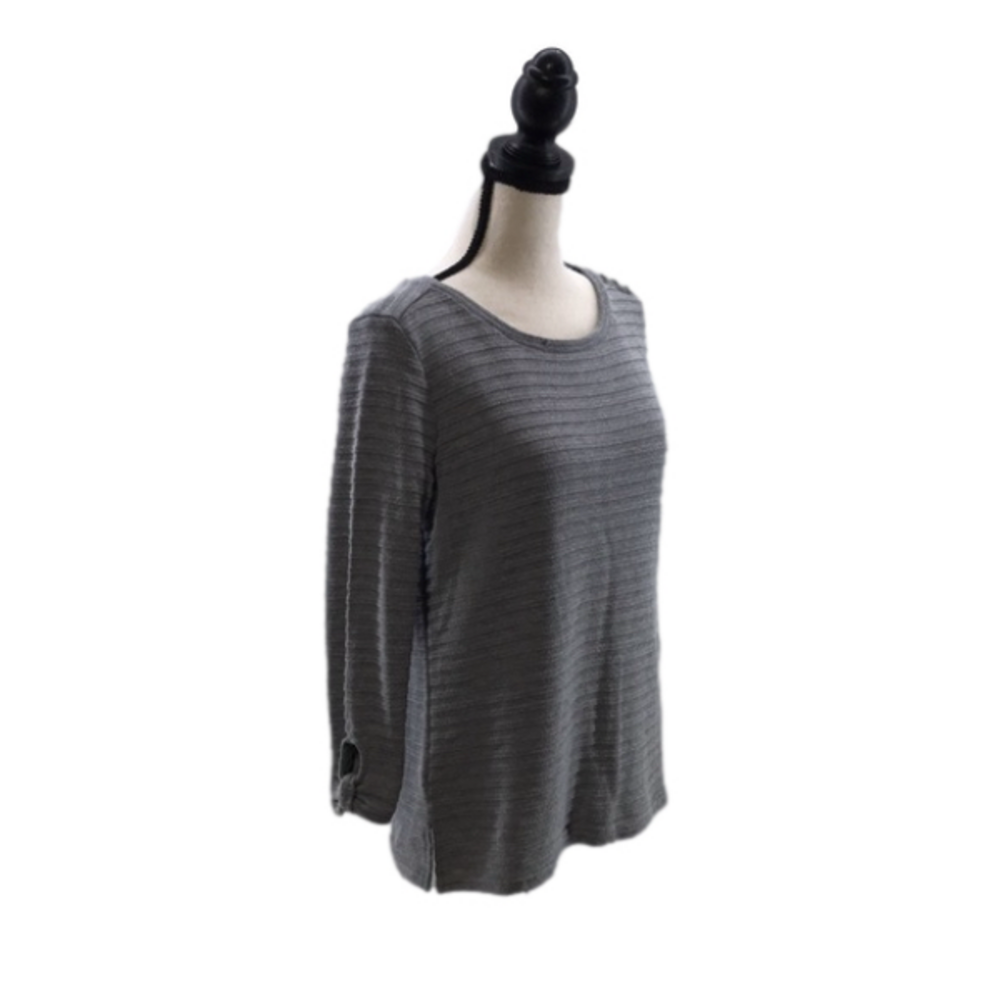 LIZ CLAIBORNE Women's Gray Scoop Neck 3/4 Sleeve Sweater—Sz S